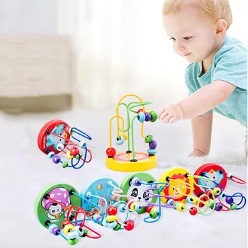 Otrok, Dojenček Montessori Lesene Igrače 3D Mini Votlih Krogih Noge Žice Labirint Roller Coaster Beaded gradniki Izobraževanje Otrok Igrače