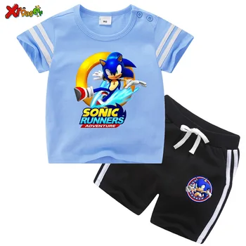 Otrok kompleti oblačil fantje oblačila majica Poletje sonic risanka obleke malčka dekleta določa vrh+hlače 2Pcs določa športna obleka otroška