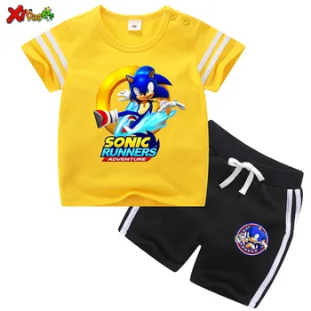 Otrok kompleti oblačil fantje oblačila majica Poletje sonic risanka obleke malčka dekleta določa vrh+hlače 2Pcs določa športna obleka otroška