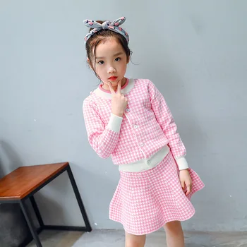 Otroška dekliška oblačila, ki 2018 jeseni nova dekleta boutique obleke korejski Houndstooth Jakna+krilo otrok conjunto menina roupa