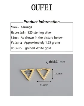 OUFEI 925 Sterling Srebrni Uhani, Modni Preprost Trikotnik Uhani Za Ženske Geometrijske Srebrni Nakit Uhani