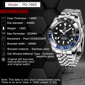 PAGANI DESIGN Luksuzni Moških Samodejni Watch 40 mm Safir GMT Watch Jubilejne Trak Nepremočljiva Mehanske Ure Relogio Masculino