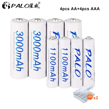 PALO 4 kos AA 2A + 4 kos AAA 3A NI-MH baterij NIMH BATERIJE MH 1,2 V 1.2 voltov visoko zmogljivimi baterijami