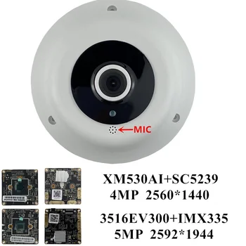 Panorama FishEye MIC Avdio 5MP 4MP IP Strop Kupolaste Kamere 3516EV300+IMX335 2592*1944 XM30+SC5239 2560*1440 IRC ONVIF CMS XMEYE
