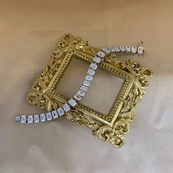 PANSYSEN Realno 925 Sterling Srebro Emerald Cut 5x7MM Lab Moissanite Diamantno Zapestnico za Ženske Luksuzni Poroko Fine Nakit