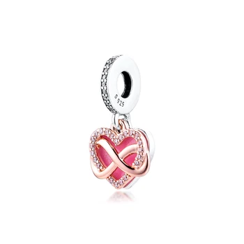 Peneče Infinity Srce Visijo Čar Zapestnice, Ženske 925 Sterling Srebro Čar Kroglice za Nakit, Izdelava Valentinovo