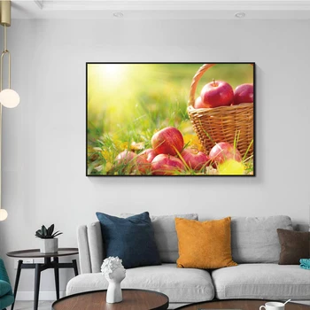 Platno Slikarstvo Zeleno Sadje Apple Cvetje Slike Slike Na Kuhinjski Steni Plakat In Fotografij Stenske Slike Za Dnevno Sobo