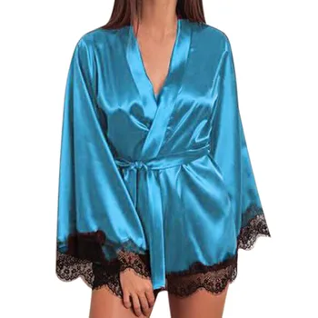 Plus Velikost Čipke Mozaik Nevesta Družice Haljo Seksi Spodnje Perilo, Ženske Svile Svate Kimono Oblačilih Nightgown Sleepwear