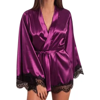Plus Velikost Čipke Mozaik Nevesta Družice Haljo Seksi Spodnje Perilo, Ženske Svile Svate Kimono Oblačilih Nightgown Sleepwear