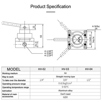 Pnevmatski cilinder ročno rotacijski ventil Strani ventil HV-02/03/04/HV200D/B/K34R6/4HV210-08