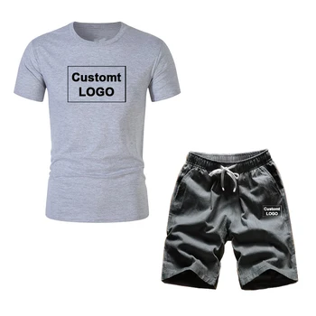 Po meri LOGO šport priložnostne poletje moške obleko fitnes obleko priložnostne šport priložnostne obleko kratki rokavi T-shirt majica + hlače 2 kompleta