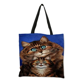 Po meri Ustvarjalne Mačka Oljno sliko Natisniti Tote vrečko Za Ženske Lady Casual Torbice Torba Za Potovanja, Šole, Nakupovalne Torbe