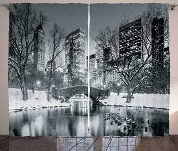 Pokrajina Zavese Geografija New York City v Zimskem času Central Park Zasneženih Stavb Umetniško Fotografijo Dnevna Soba, Spalnica Okno Draperije