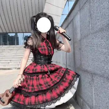 Poletje Japonski Gothic Lolita Jsk Obleka Ženske Viktorijanski Letnik Cosplay Punk Lolita Kostume Pravljice Kei Srednjeveške Obleke Kariran
