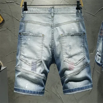 Poletje Novih Moških Stretch Kratke Jeans, Moda Obliži Splash-ink Ripped Kavbojke za moške Traper Hlače, moške kavbojke, Moške Obleke #TC054