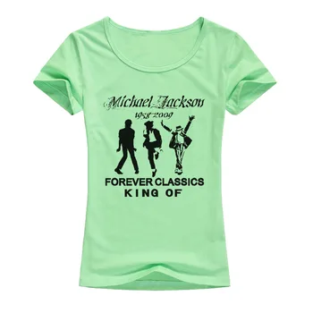 Poletje Slog, Elastično Bombažne Natisne Majica s kratkimi rokavi Ženske Star Michael Jackson T-shirt Kratek Rokav Muti-Barva MJ Vrh Tees Majica A120