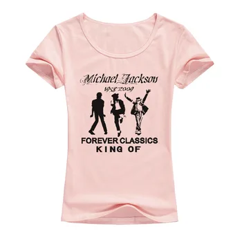 Poletje Slog, Elastično Bombažne Natisne Majica s kratkimi rokavi Ženske Star Michael Jackson T-shirt Kratek Rokav Muti-Barva MJ Vrh Tees Majica A120