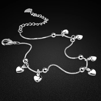Poletje srebrni nakit za ženske original silver anklet 925 sterling srebro srce gleženj zapestnica minimalistični sandali dodatki