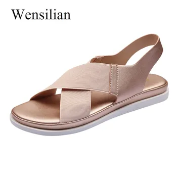 Poletne Sandale Za Ženske Elastične Tekstilne Preplete Ravno Sandali Priložnostne Plaži Čevlji Klasike Non-Slip Sandalia Feminina 2020