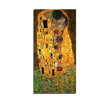 Poljub Gustav klimt, ki jih nafte in zlata listi na platno 1 kos Wall Art veliko Modernih Dekor Natisnjeni Slikarsko Platno Slike