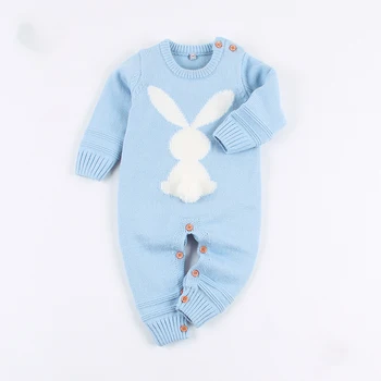 Pomlad Baby Boy Novorojenčka Igralne Obleke Risanka Zajec Pletene Priložnostne Dojenčka Kostum Dekle Baby Boy Prvi Rojstni Dan Obleko Fant Jumpsuit