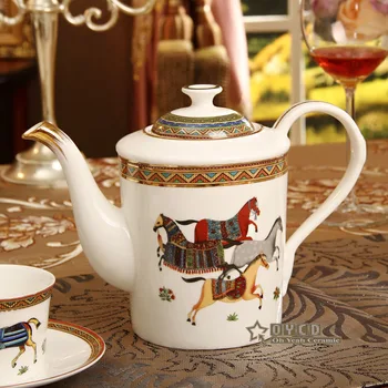 Porcelan kavni set kosti kitajske bog konji design oris v zlato 15pcs Evropske nastavite čaj aparat lonec kave jug skodelica krožnik set