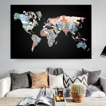 Povzetek Zemljevidu Sveta Wall Art Platna Slike Denar Zemljevid Plakatov in Fotografij Stenske Slike za Dnevni Sobi Doma Steno Cuadros Dekor
