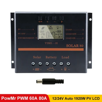 PowMr 50A 60A 80A PWM Solarni Krmilnik za Polnjenje 12V 24V LCD-Zaslon PV Baterije Z 5V USB Solarni Polnilnik Regulator 1920W S60 S80