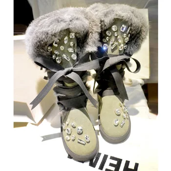 Pozimi new tide blagovno znamko ročno luksuzni nosorogovo sneg škornji moda toplo pravo usnje jahanje škornji.