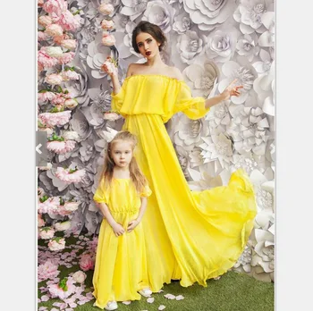 PPXX Šifon Dekle Ženske obleke Maxi svate mati hči obleko Družino Ujemanje Oblačila Družino Pogled Velika, Velika Velikost
