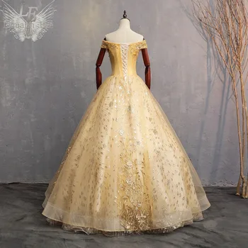 Pravi zlati cvetlični trte vezenje žogo obleke Srednjeveški Renaissance obleke Sissi princesa obleko Viktorijanski /Marie Antoinette/ Belle