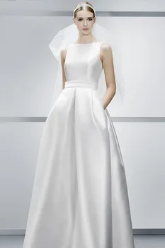 Preprosto-line Backless high-end Poročno obleko saten svila kažejo, tanek žep nove Evropske in Ameriške Elegantne poroka obleke