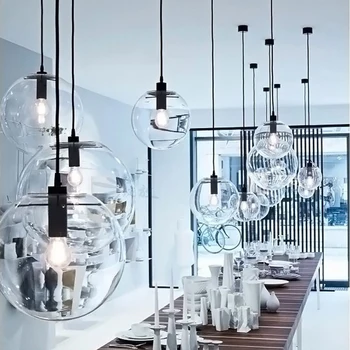 Preprosto moderno stekleno kroglo obesek svetlobe LED E27 art deco Evropi visečo svetilko z 8 slogi spalnica, kuhinja restavracija salonu