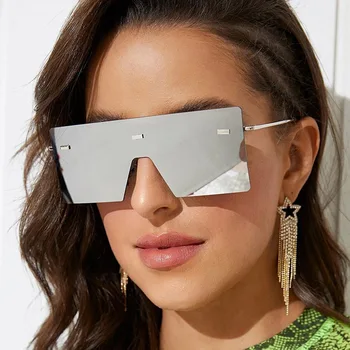 Prevelik Ravno Top Ogledalo Sončna Očala 2020 Ženske Luksuzne Blagovne Znamke Velikih Rimless Očala Enem Kosu Kvadratnih Sončna Očala Veliko Odtenkov