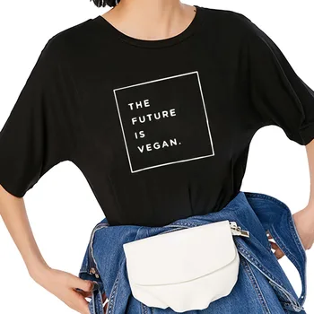 Prihodnost Je Veganska Vegetarijanska Pisma Natisnjena T Shirt Smešno Teeshirt Ženske Oblačila, Casual Kratek Rokav Vrhovi Tees DropShipping