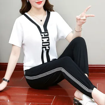 Prijetno preživljanje prostega časa za šport nastavite žensk poletje 2020 novi korejski svoboden kratek rokav Capris moda prostočasnih športnih nastavite dve delni set