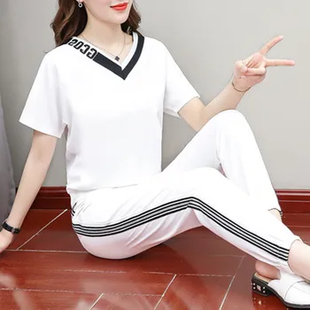 Prijetno preživljanje prostega časa za šport nastavite žensk poletje 2020 novi korejski svoboden kratek rokav Capris moda prostočasnih športnih nastavite dve delni set