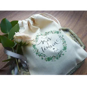 Prilagodite poročna priča vrečka z ime in datum, po meri cvetlični Bachelorette krst, prvo obhajilo darilo, uslugo vrečke