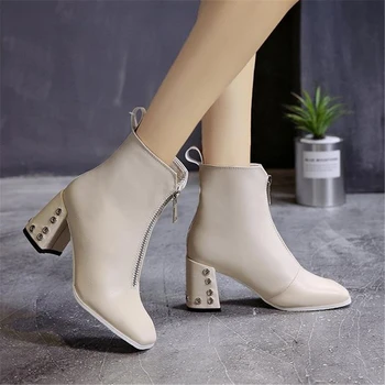 Priljubljena zimske ženske' kvadratnih stiletto gleženj škornji 2018 brigham boot ženske čevlje Edinstveno in elegantno Evropske Ameriški stil