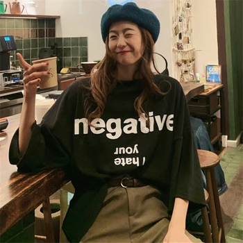 Priložnostne Svoboden Osnovne korejski Stil Modni Vse Tekme do leta 2020 Poletje Pismo Natisnjeno Oversize Ženske Ženske Top majice