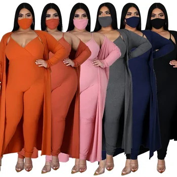 Priložnostne Trdna Ženske Plus Velikost Tri Kos Določa Lady ' s Proti-Vrat Špageti Trak Jumpsuits + Gleženj-dolžina Jopico Otomanski Obleke