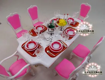 Pristen za princess barbie pribora, posode restavracija mizi stol pohištvo nastavite 1/6 bjd lutka dodatki, igrača darilo