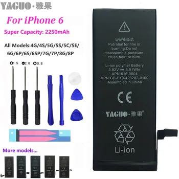 Prvotne Mobilni Telefon Baterija Za Apple iPhone 6 6 G iPhone6 Super Visokih Realnih Zmogljivosti 2250mAh z Orodja za Popravilo Kit