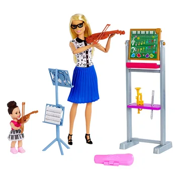 Prvotni Barbie Lutka Glasbeni Učitelj in Študent Lutka Nastavite Dekle Igrača Barbie Violino Dekle Učenje Nastavite Igrača Dekle Darila FXP18