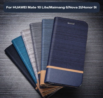 Pu Usnjena torbica Za Huawei Mate 10 Lite Flip Knjige v Primeru Mehko Tpu Silikon Hrbtni Pokrovček Za Huawei Nova 2i Čast 9i Poslovnega Primera