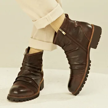 Punky Slog Chelsea Škornji za Moške Retro Kavbojski Škornji Black Brown Zadrgo Moški Škornji Usnjeni Visoki Vrh Priložnostne Čevlji Puščavski Škornji