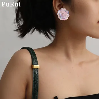 Purui Bohemia Cvet Uhani korejski Plastične Rože Stud Uhani za Ženske Letnik Elegantno Pretirana Moda Uho Nakit
