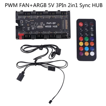 PWM FAN+ARGB LED 2v1 Sinhronizacija HUB Krmilnik 1 Do 8 Multi Način Delilnik 5V 3PIN RGB hladilnik, Ventilator Napajalnika AURA ARGB Addressble