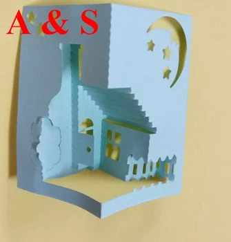 Q61 rezanje Kovin matrice 3D stereo hišo, čudovito družino luna star Album kartico papir obrti doma dekoracijo reliefi šablone izrežite