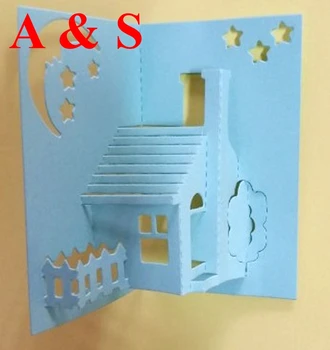 Q61 rezanje Kovin matrice 3D stereo hišo, čudovito družino luna star Album kartico papir obrti doma dekoracijo reliefi šablone izrežite
